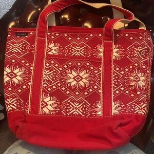 LANDS’ END Red and White Snowflake Tote Bag GREAT USED CONDITION